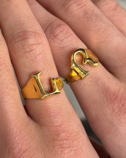 close up of the Left/Right rings in gold