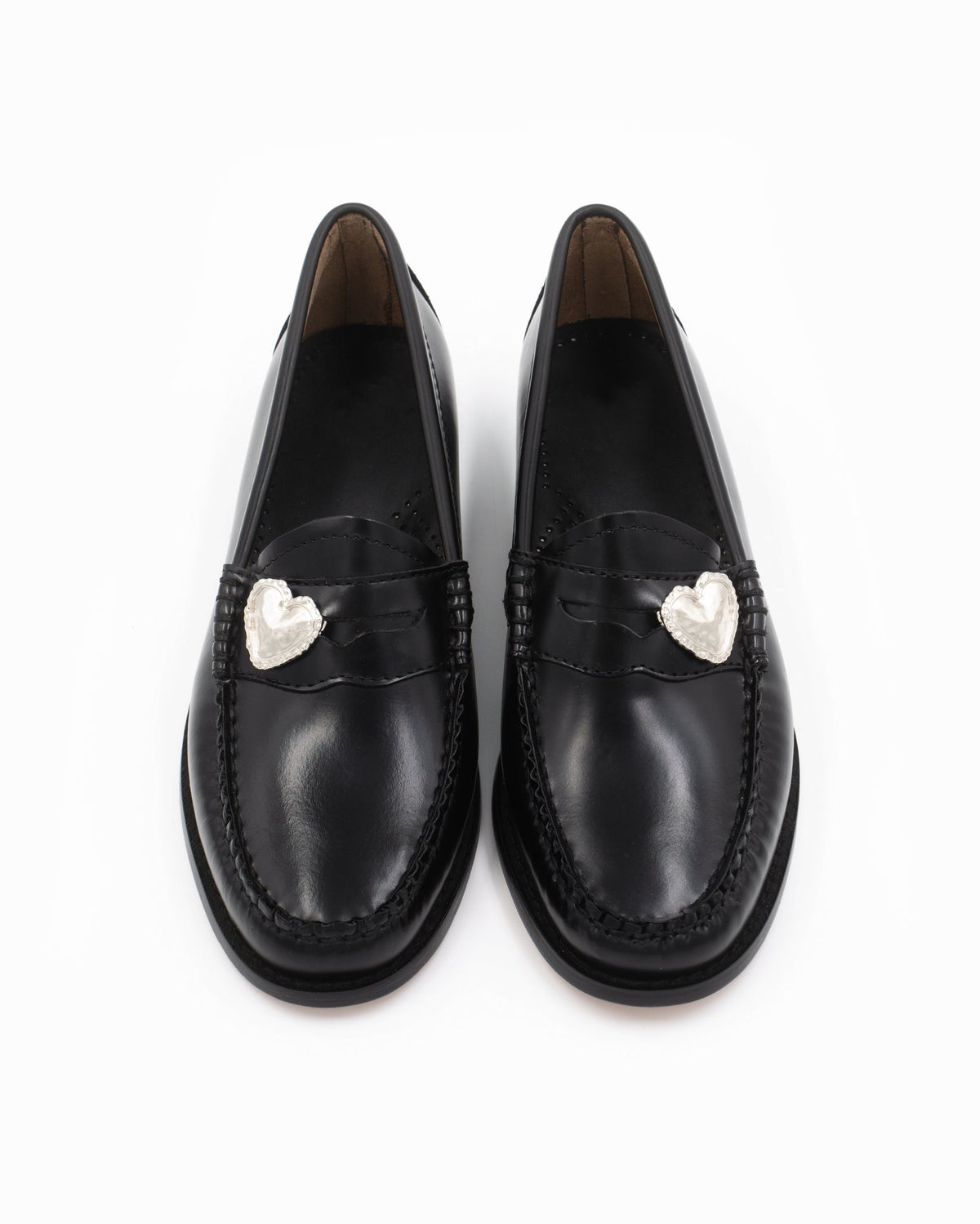 Heart Penny Pins product photography on a pair of penny loafer in a front view