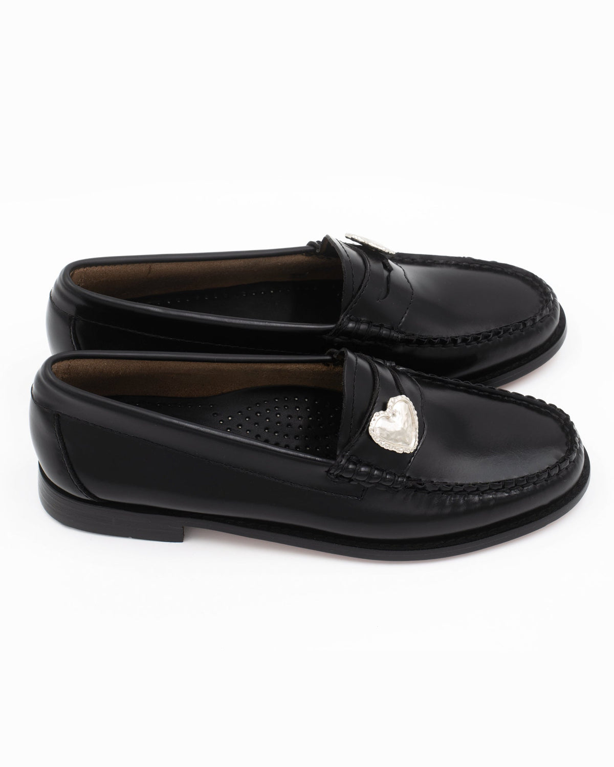 Heart Penny Pins product photography on a pair of penny loafer in a side view