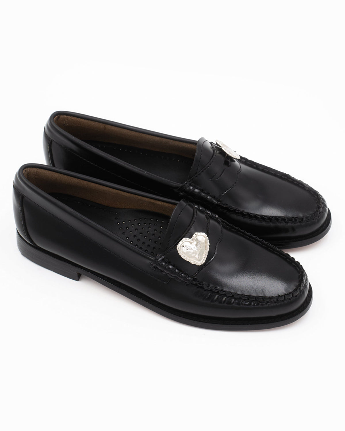 Heart Penny Pins product photography on a pair of penny loafer in a side view