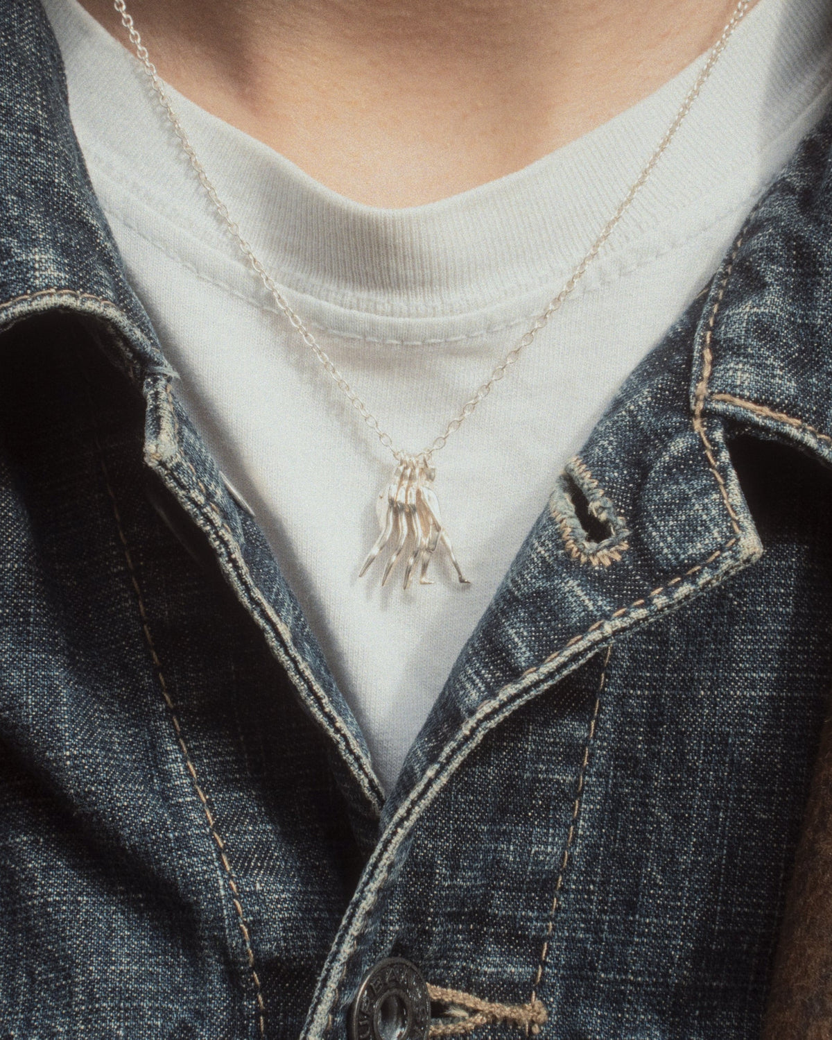Walk the Walk Necklace worn with tshirt and jean jacket